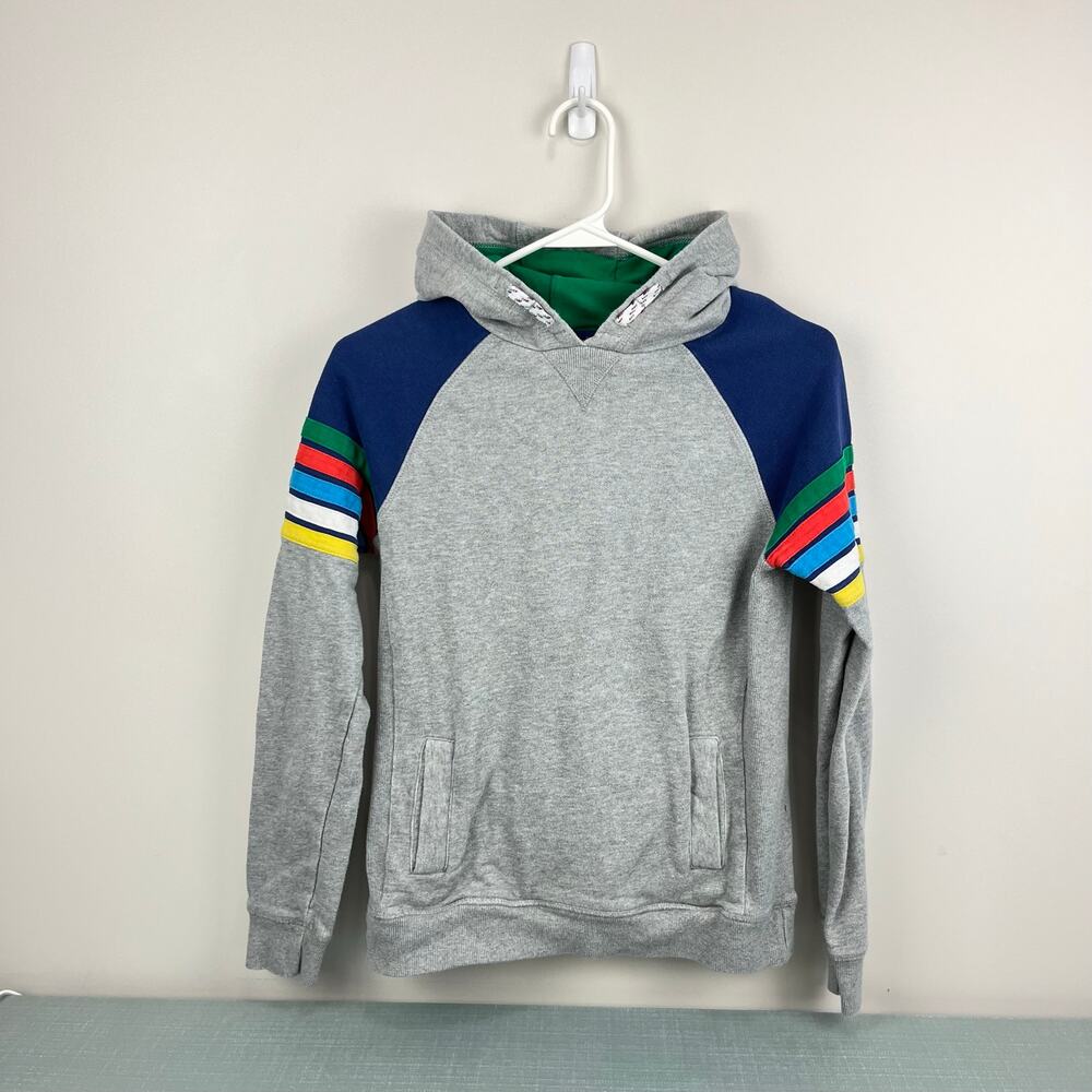 Mini Boden Rainbow Stripe Hoodie Grey Marl 11-12